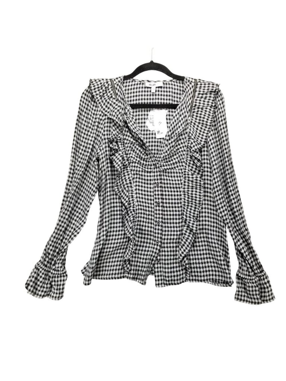 William Rast Shirt Womens S Susannah Black White Check Ruffle Button Up *NWT*